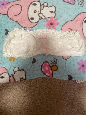 White Eyelet Ruffle Bandeau with Pink Bow